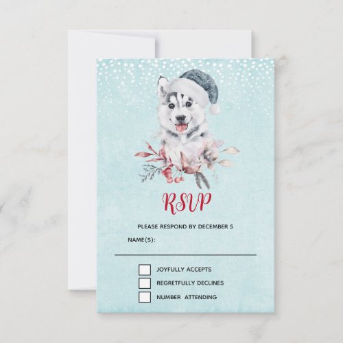 Christmas Husky Dog in a Santa Hat RSVP Card