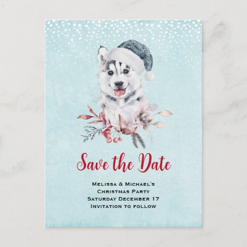 Christmas Husky Dog in a Santa Hat Save the Date Invitation Postcard