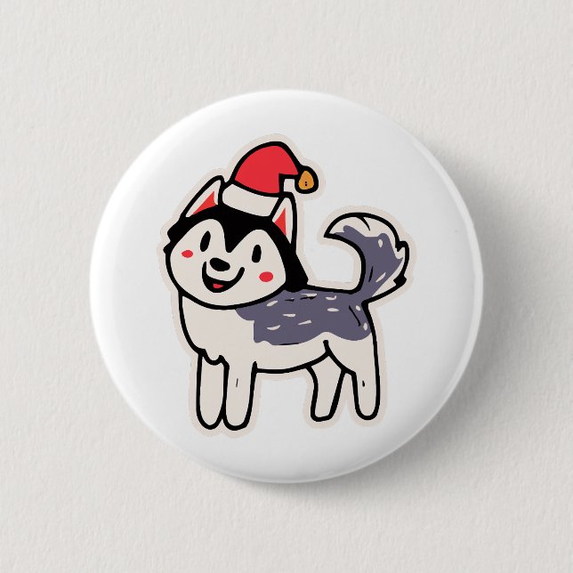 Christmas Husky Dog Lover Malamute Button (Front)