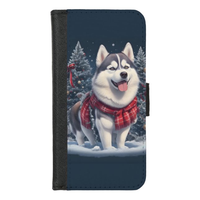 Christmas Husky Dog Magic Xmas Holiday Spirit iPhone Wallet Case (Front)