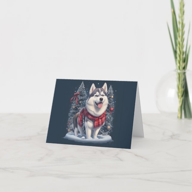 Christmas Husky Dog Magic Xmas Holiday Spirit Thank You Card (Front)