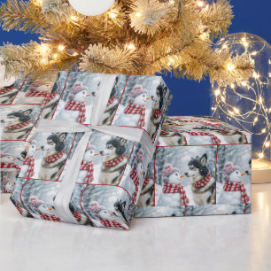 Christmas Husky Dog With Snowman Wrapping Paper