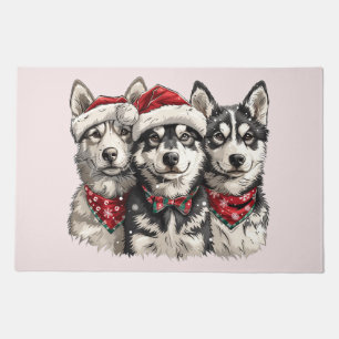 Christmas Husky Dogs Doormat