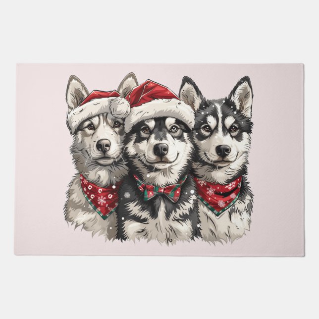 Christmas Husky Dogs Doormat (Front)