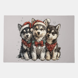 Christmas Husky Dogs Doormat