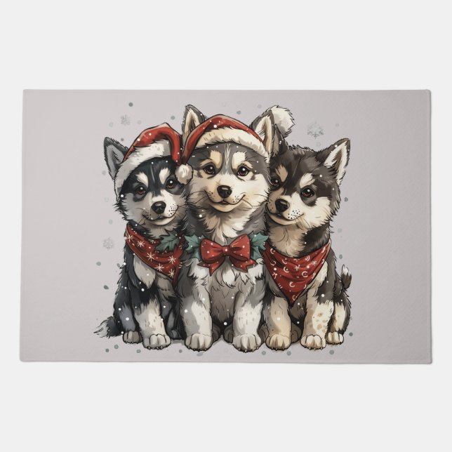 Christmas Husky Dogs Doormat (Front)
