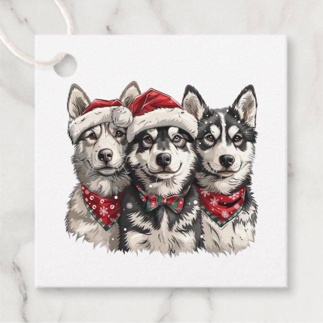 Christmas Husky Dogs Favor Tags (Front)