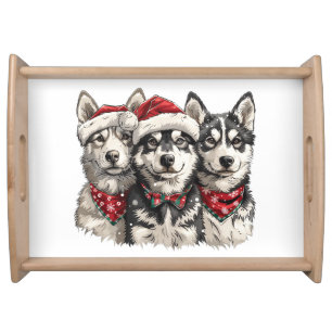 Christmas Husky Dogs Serving Tray