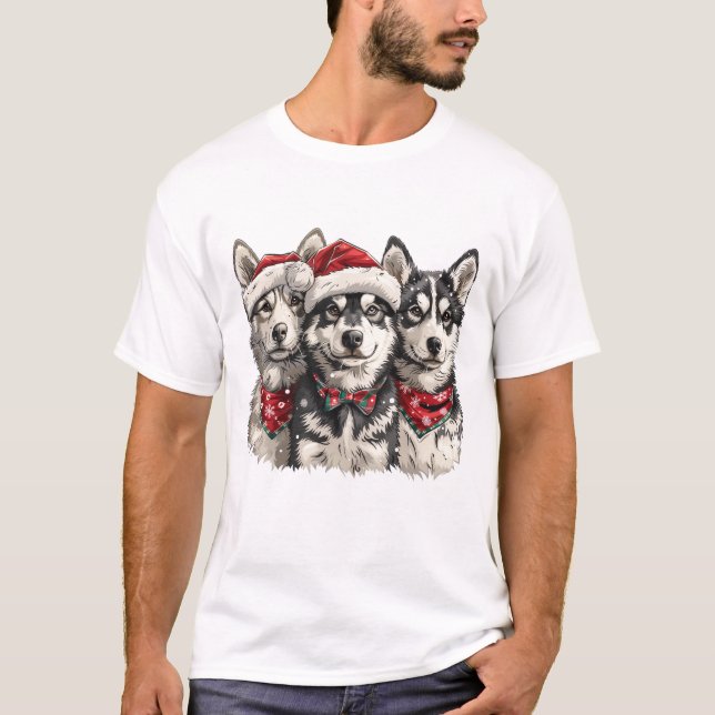 Christmas Husky Dogs T-Shirt (Front)