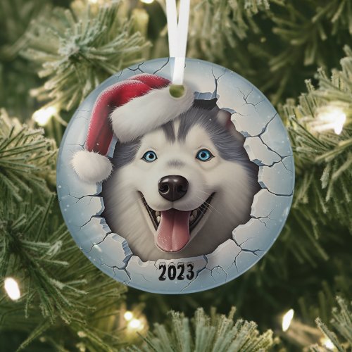 Christmas Husky Glass Ornament