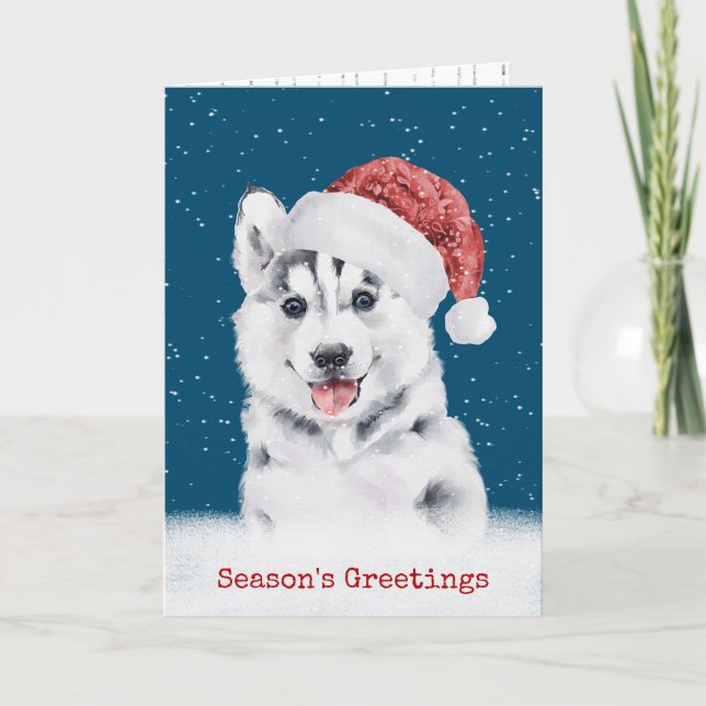 Christmas Husky In Snowflakes Card (Front)