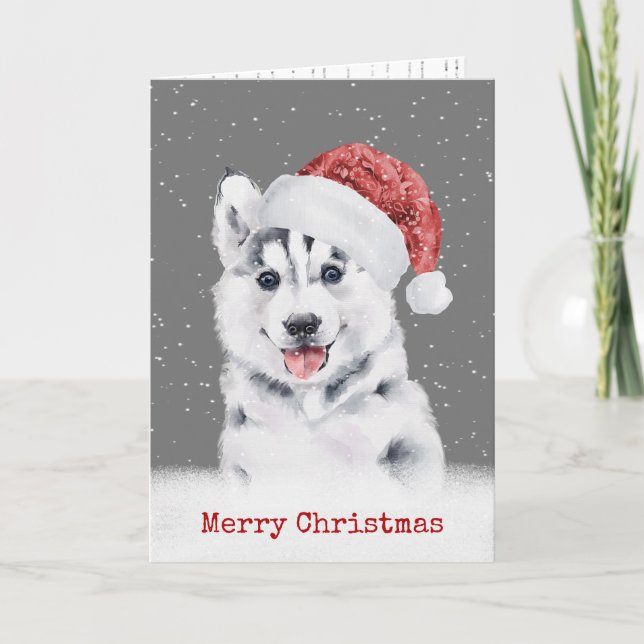 Christmas Husky In Snowflakes Card (Front)