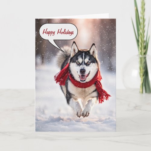 Christmas Husky In Snowflakes Holiday Card