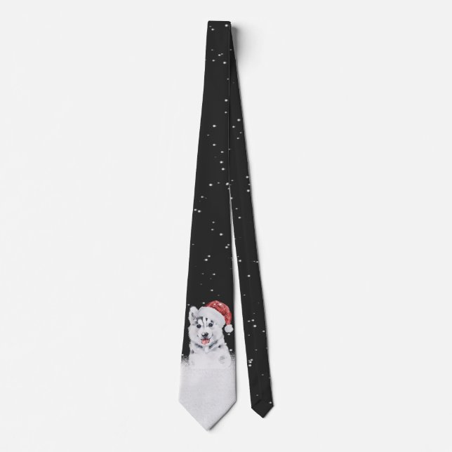 Christmas Husky In Snowflakes Neck Tie (Front)