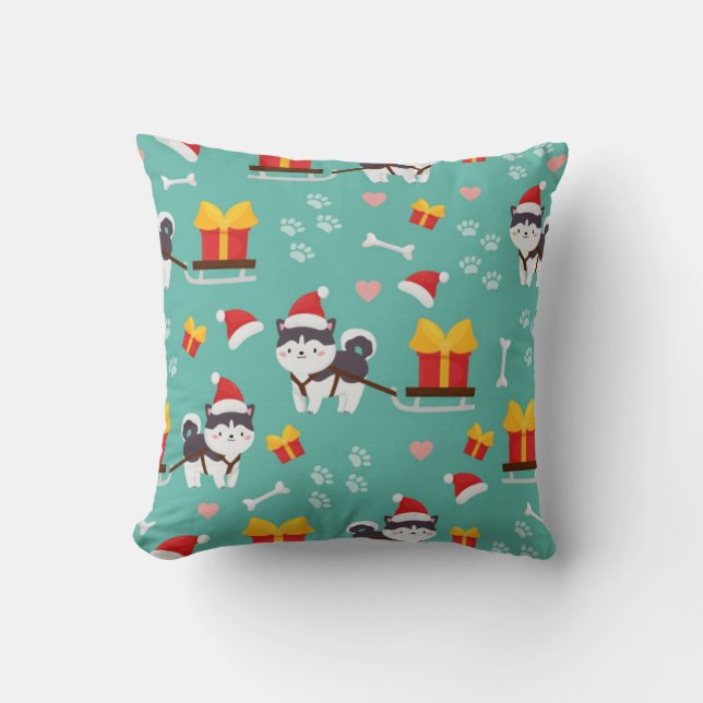 Christmas Husky Pattern Throw Pillow (Front)