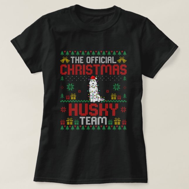 Christmas Husky Team Husky Wearing Santa Hat Xmas T-Shirt (Design Front)
