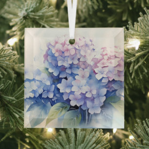 Christmas Hydrangea Glass Ornament