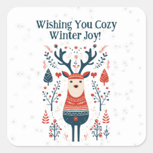 Christmas Hygge Cozy Winter Joy Deer Design Square Sticker
