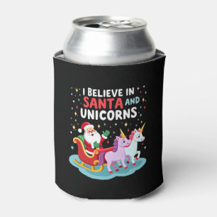 Christmas I Believe In Santa And Unicorns Funny Xm Can Cooler