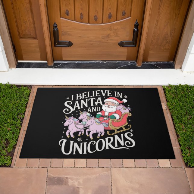 Christmas I Believe In Santa And Unicorns Xmas Doormat (Outdoor)