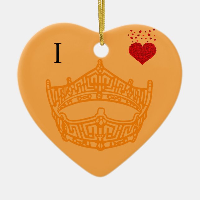 Christmas I heart Pageant Crown Ceramic Ornament (Front)