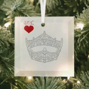 Christmas I heart Pageant Crown Glass Ornament