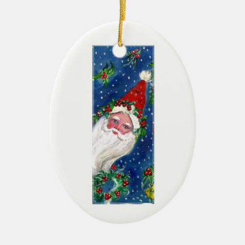 CHRISTMAS I LETTER  SANTA CLAUS WITH RED RIBBON CERAMIC ORNAMENT