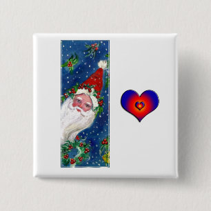 CHRISTMAS I LETTER / SANTA RED RIBBON MONOGRAM PINBACK BUTTON