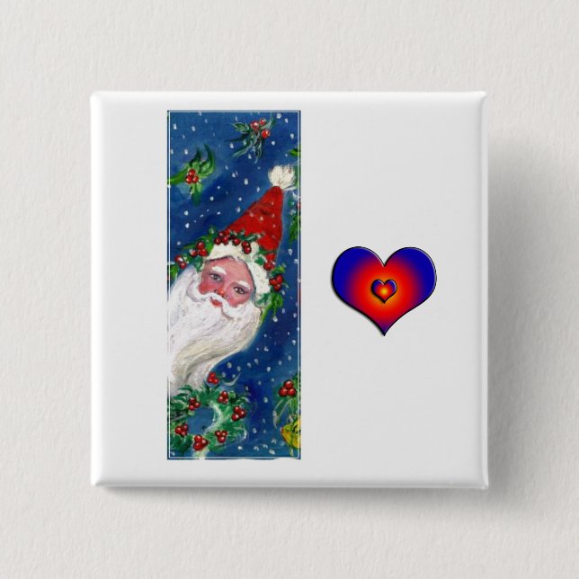 CHRISTMAS I LETTER / SANTA RED RIBBON MONOGRAM PINBACK BUTTON (Front)