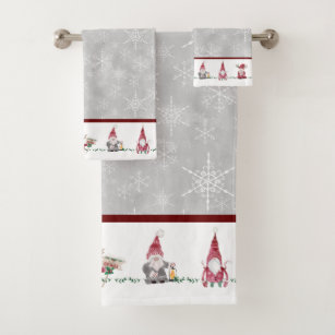 Christmas Gnome Towels Pick Towel Color and Set or Individually Bath Sheet,  Bath Towel, Hand Towel and Washcloth FREE SHIPPING 