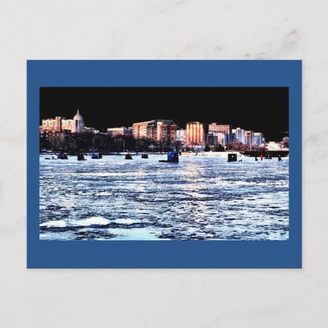 Christmas Ice Fishing Madison Wisconsin Holiday Postcard (Front)