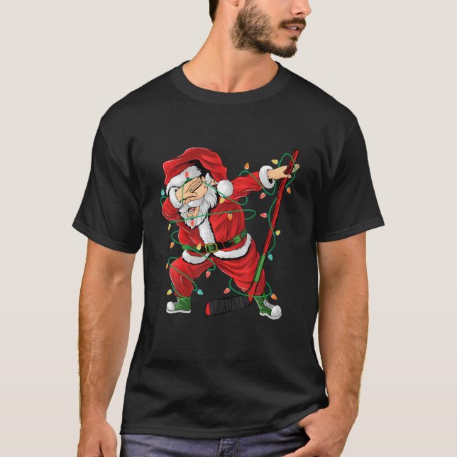Christmas Ice Hockey Dabbing Santa Lights Xmas Hoc T-Shirt (Front)