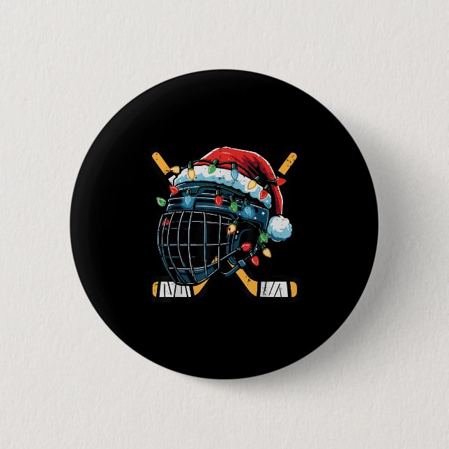 Christmas Ice Hockey Helmet Santa Xmas Men Boys Ki Button (Front)