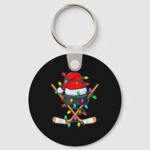 Christmas Ice Hockey Player Santa Hat Xmas Men Boy Keychain