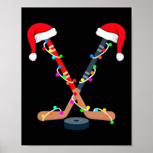 Christmas Ice Hockey Stick Santa Hat Xmas Men Boys Poster