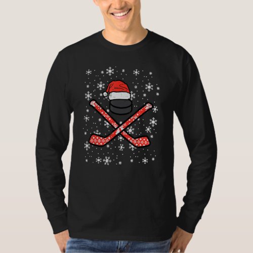 Christmas Ice Hockey Sticks Puck Xmas Sports Men B T_Shirt