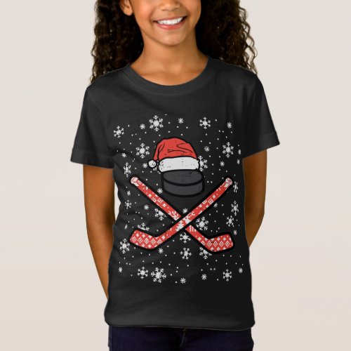 Christmas Ice Hockey Sticks Puck Xmas Sports T_Shirt