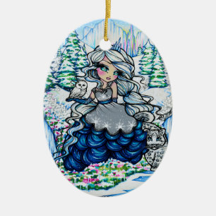 Christmas Ice Princess Snow Owl Art by Hannah Lynn Ceramic Ornament