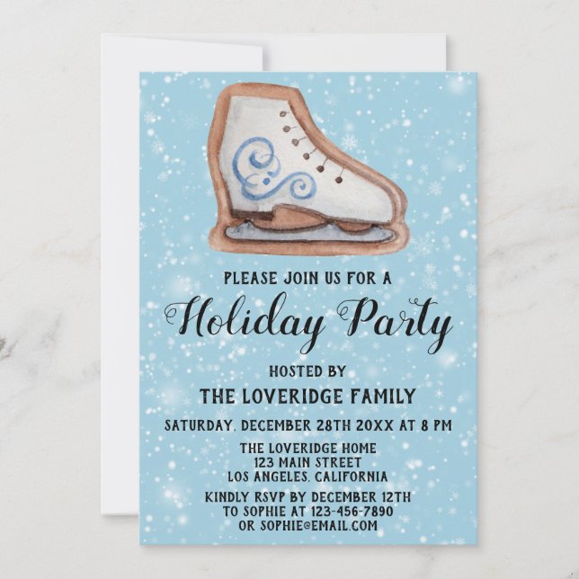 Christmas Ice Skate Cookie Holiday Party Blue Snow Invitation (Front)