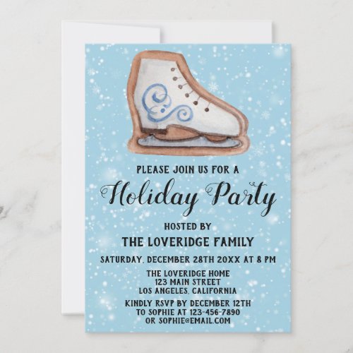 Christmas Ice Skate Cookie Holiday Party Blue Snow Invitation
