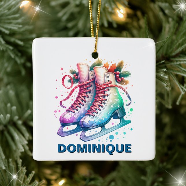 Christmas Ice Skates Custom Name Ceramic Ornament (Creator Uploaded)