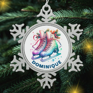 Christmas Ice Skates Pewter Snowflake Ornament