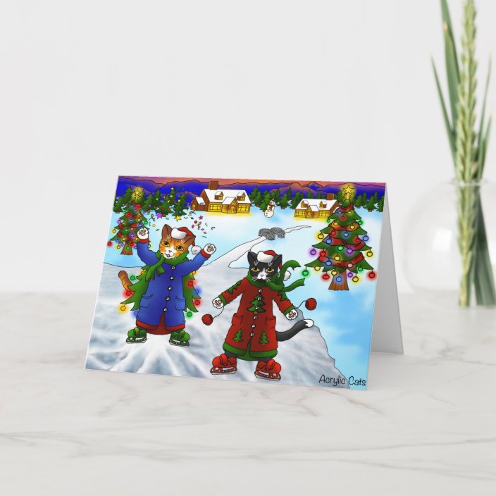 Christmas Ice Skating Cats V2 Card