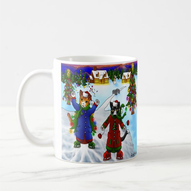 Christmas Ice Skating Cats V2 Coffee Mug (Left)