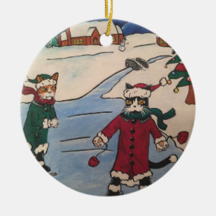 Christmas Ice Skating Ceramic Ornament