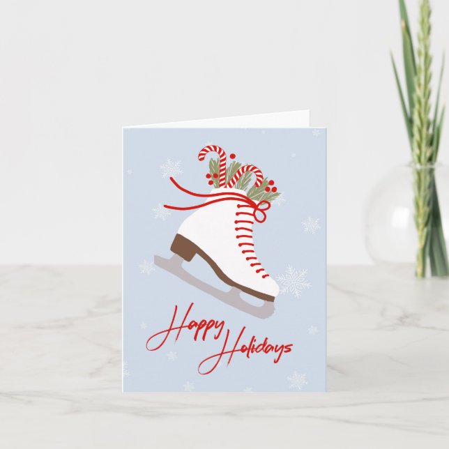 Christmas Ice Skating Illustrated Holiday Greeting Card (Front)