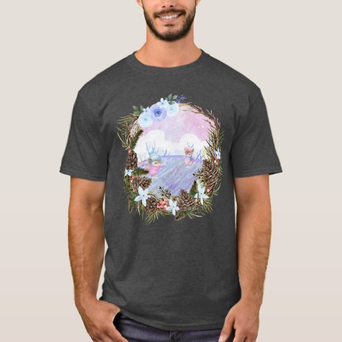 Christmas Ice skating mice beautiful nature design T_Shirt