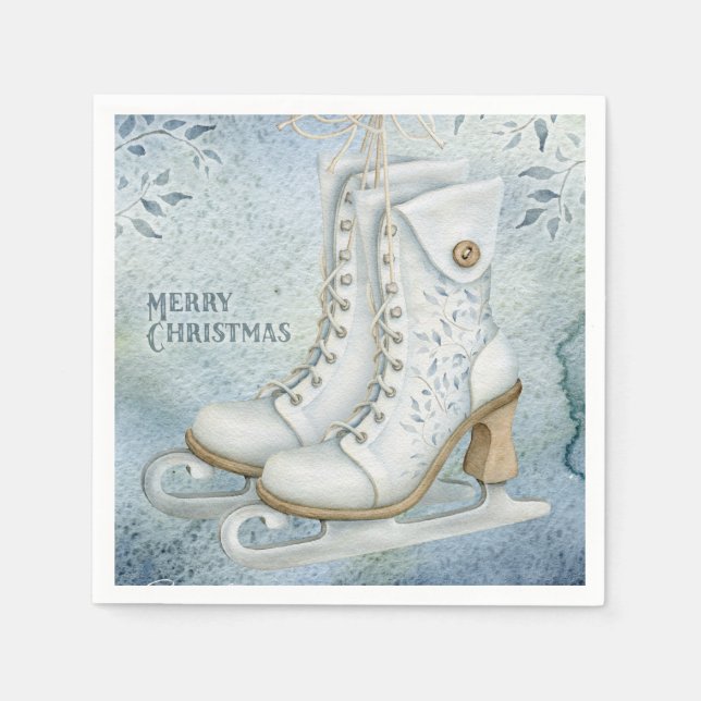 Christmas ice skating paper napkins (Front)