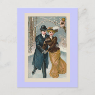 "Christmas Ice-Skating" Vintage Holiday Postcard