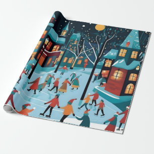 Christmas ice skating. wrapping paper